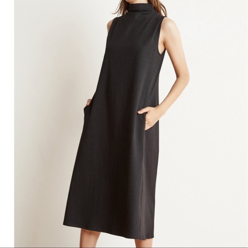 Fiona Structured Cotton Mock Neck Midi Dress